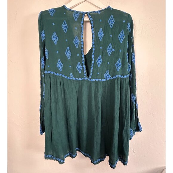 Free People Womens Diamond Embroidered Tunic Top Small V-Neck Long Sleeve Boho - Picture 2 of 7